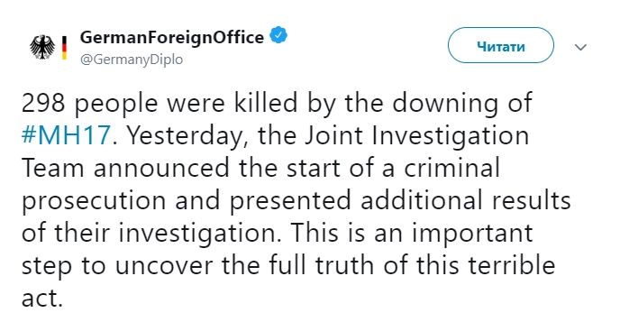 Германия прокомментировала выводы о катастрофе МН17